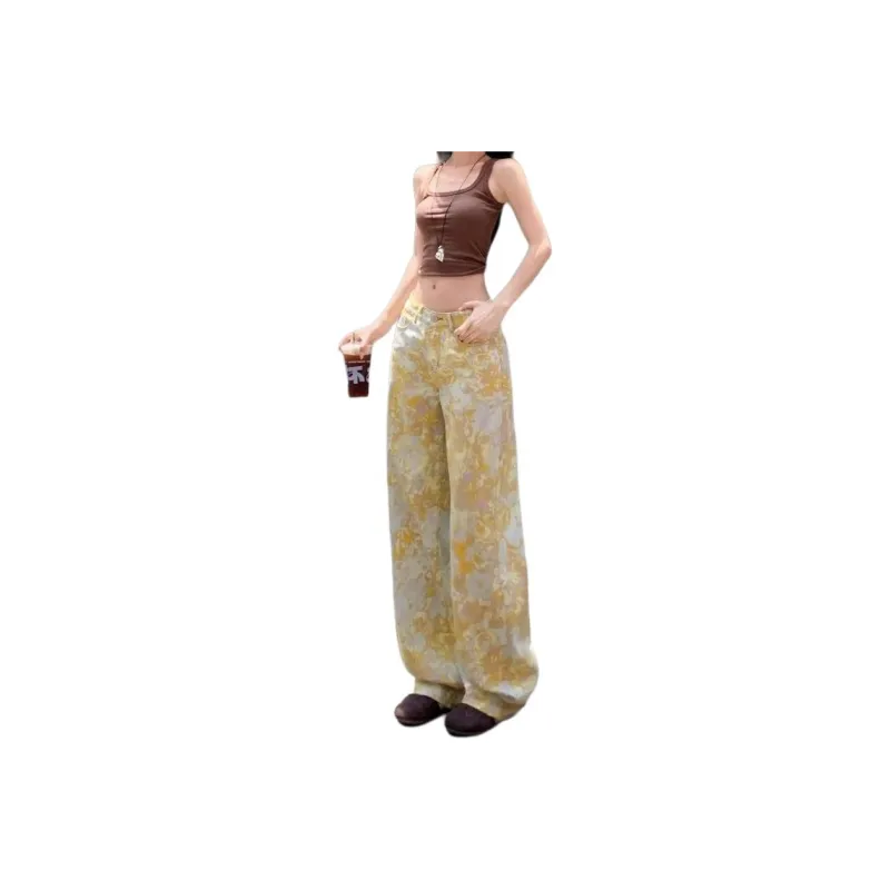 Concubine Zhu Jeans Women's Yellow Golden Floral-0