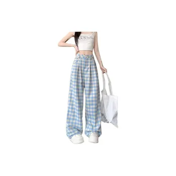 HELEH Casual Pants Women's Blue Plaid