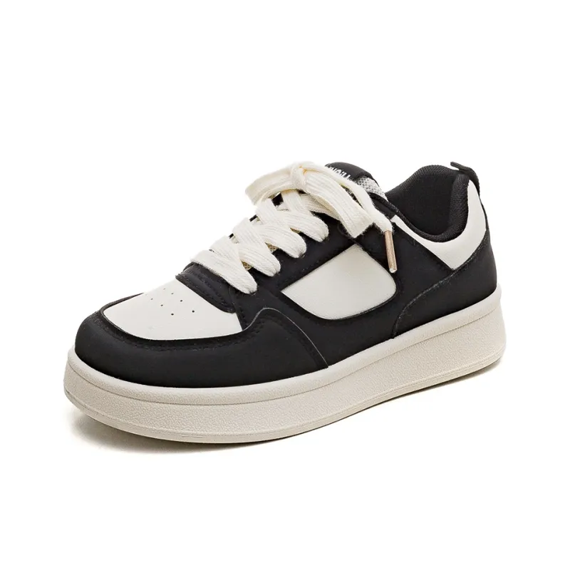 HUANQIU Slip Resistant Shock Absorbers With Abrasion Resistant Properties Low Top Skateboard Shoes Women's Beige Black-1