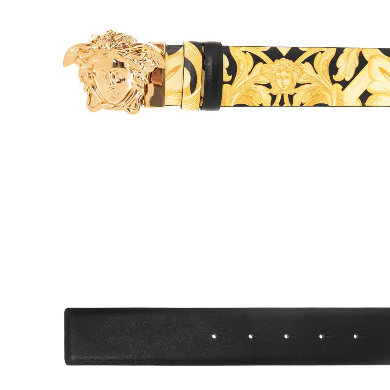 VERSACE 100% Leather Belts Men's Yellow/Black Width 4CM-2