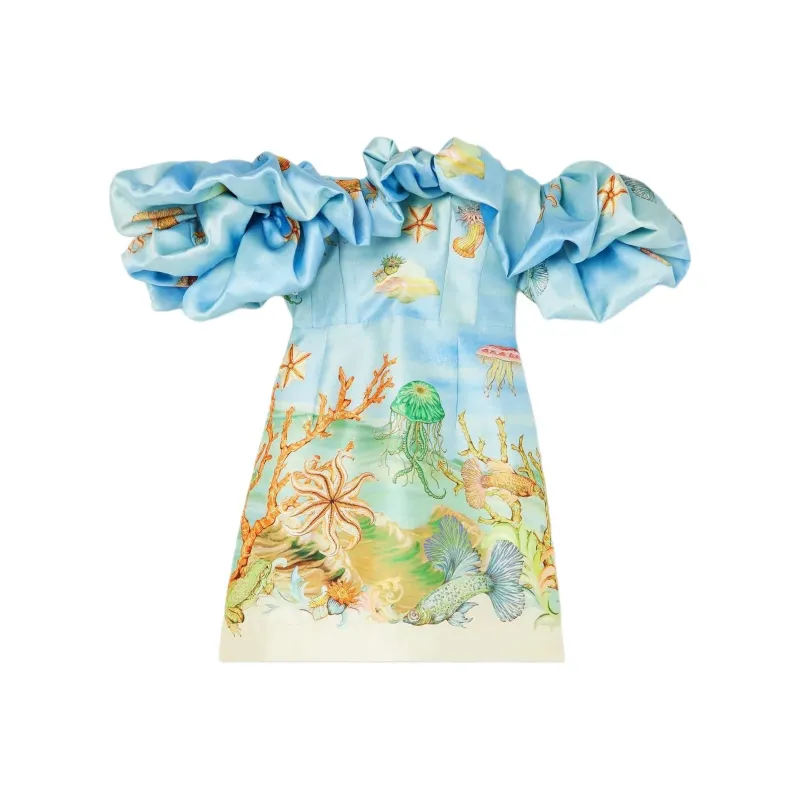 ALEMAIS Short Sleeved Dress Women's Blue-0