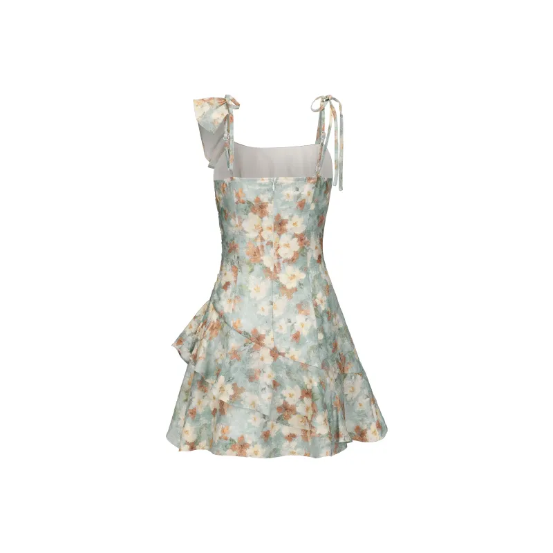 CHIWAWAMEME Slip Dresses Women's Oil Paintings Green-1