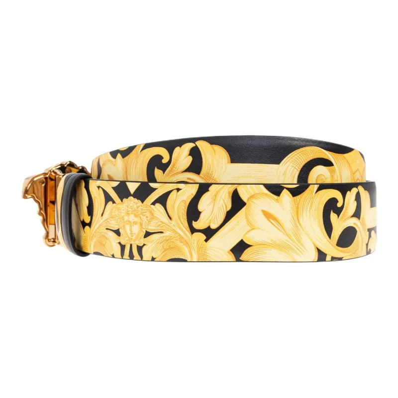 VERSACE 100% Leather Belts Men's Yellow/Black Width 4CM-1