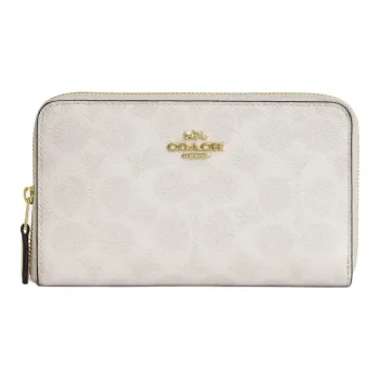 COACH Id Zip Wallet Coated Canvas Wallet Medium Size Women's White
