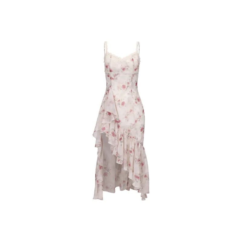 CHIWAWAMEME Slip Dresses Women's Pink Floral Mermaid Long Skirt-0