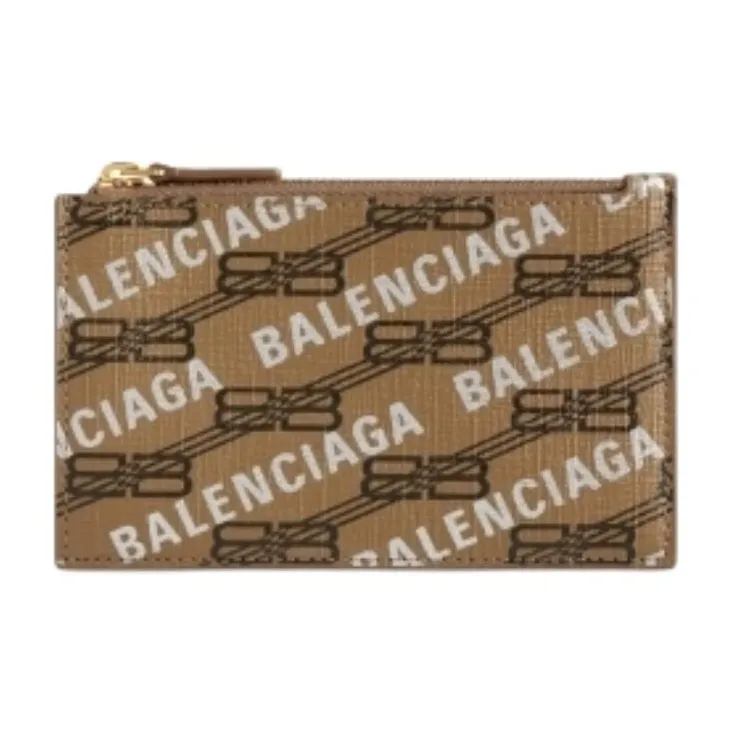 Balenciaga BB MONOGRAM SIGNATURE Coated Canvas Wallet Tubas Men's Beige-0