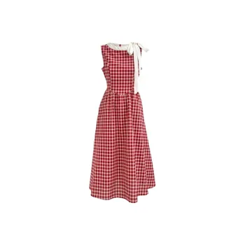 PZGE Sleeveless Dresses Women's Red Plaid