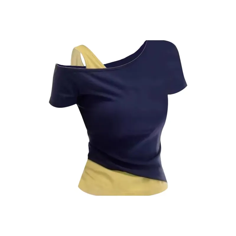 ETSE T Shirts Women's Navy Blue & Yellow T Shirt-0