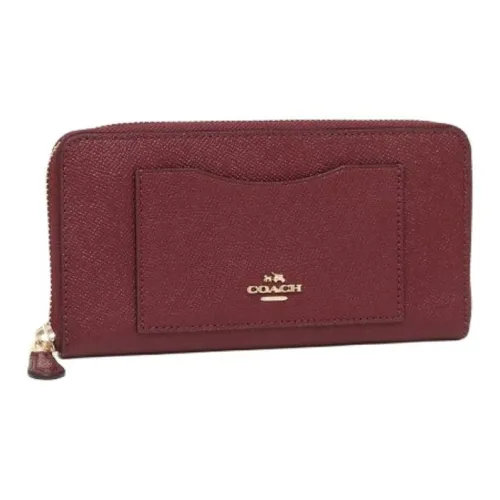 COACH Accordion Zip Wallet Cross Grain Leather Wallet Women's Dark Red