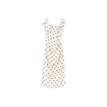 PZGE Sleeveless Dresses Women's Polka Dot Ecru Dress