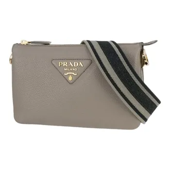PRADA Vitello Dino Calfskin Shoulder Bag Unisex Gray