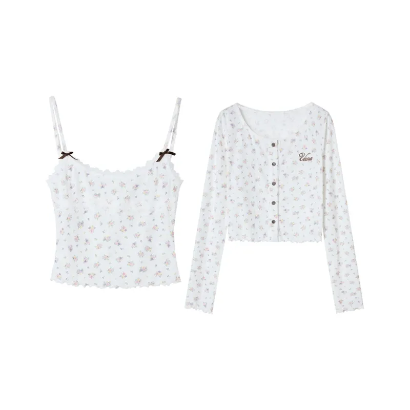 UENA Casual Suits Women's Floral Camisole Floral Cardigan Pre Order 7 Pcs Weekday Set-0