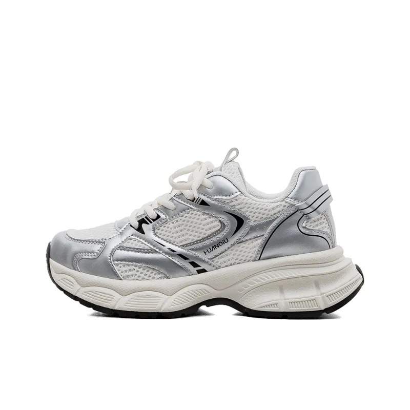 HUANQIU Shock Absorbers With Slip Resistant And Abrasion Resistant Properties Low Top Chunky Sneakers Women's Silver-0