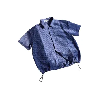 T IRA Shirts Unisex Royal Blue Plaid[Boxy Cropped Slim Fit]
