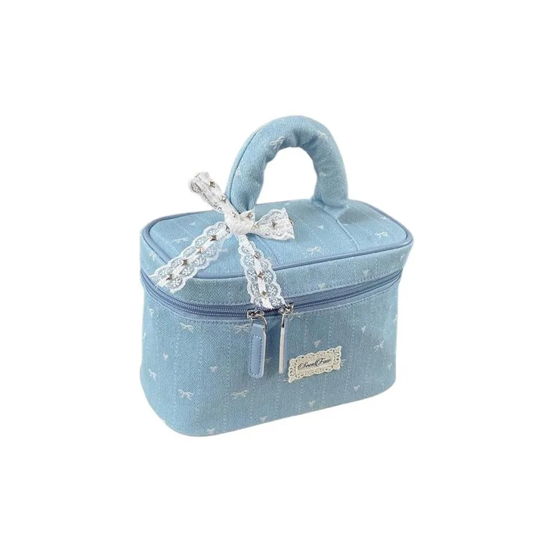 Gentle Welcome Portable Washed Denim Minimalist Style Large Capacity Makeup Bags-0
