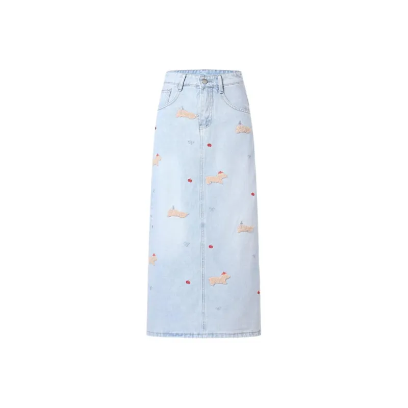 GOSO Denim Long Skirts Women's Blue-0