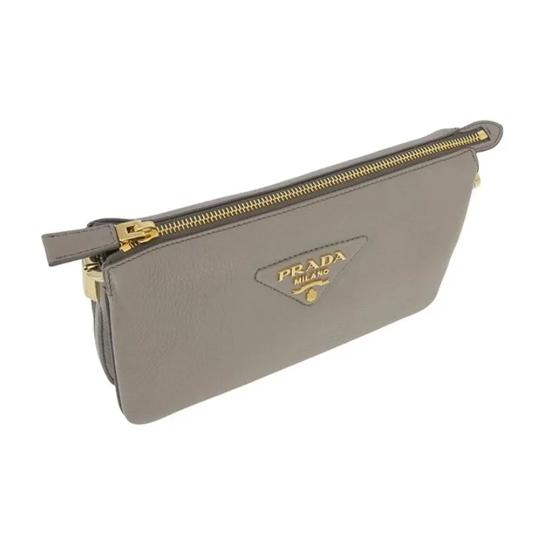 PRADA Vitello Dino Calfskin Shoulder Bag Unisex Gray-2