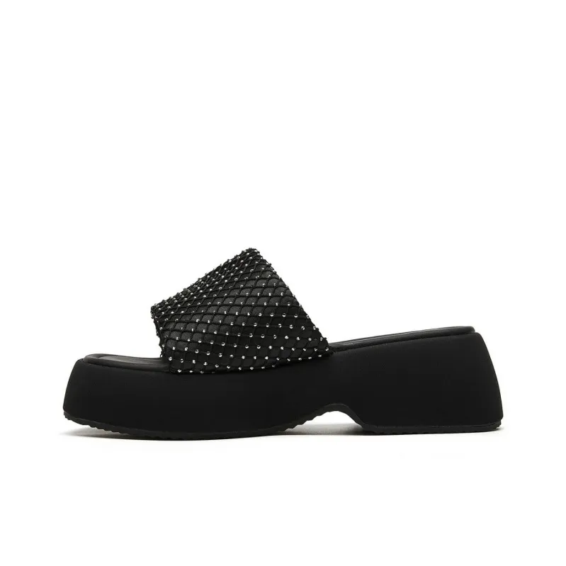 ST&SAT Rubber Sole Leather Patchwork Quiet Slide Slippers Women's-0