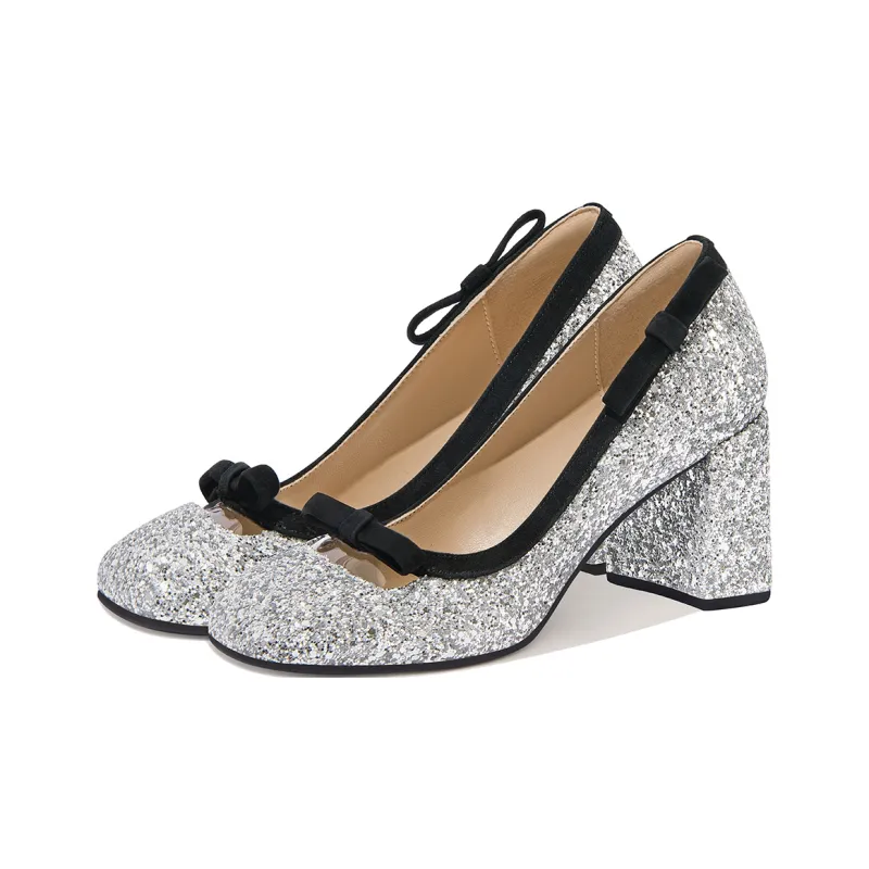 Lily Wei Mermaid's Scale Glow Chunky Heel High Heels Women's Silver-2