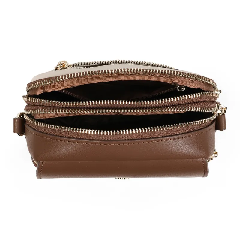 VINEY Cow Leather Shoulder Bag, Crossbody Bag Regular Women's White & Coffee-4