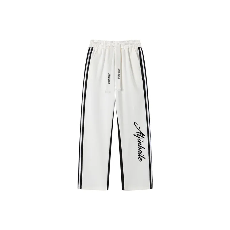 JINBEILE Casual Pants Unisex Black White-2