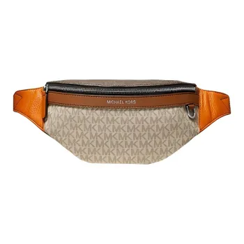 MICHAEL KORS Hudson Fabric Backpack Crossbody Bag Sling Bag Fanny Pack Small Size Men's Beige Yellow & Brown