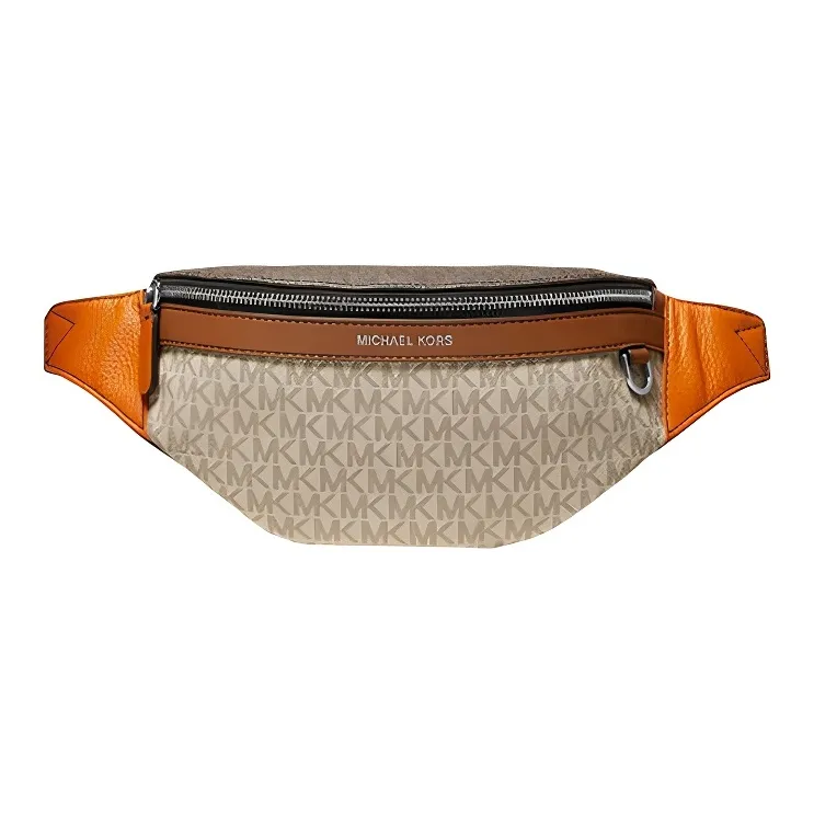 MICHAEL KORS Hudson Fabric Backpack Crossbody Bag Sling Bag Fanny Pack Small Size Men's Beige Yellow & Brown-0