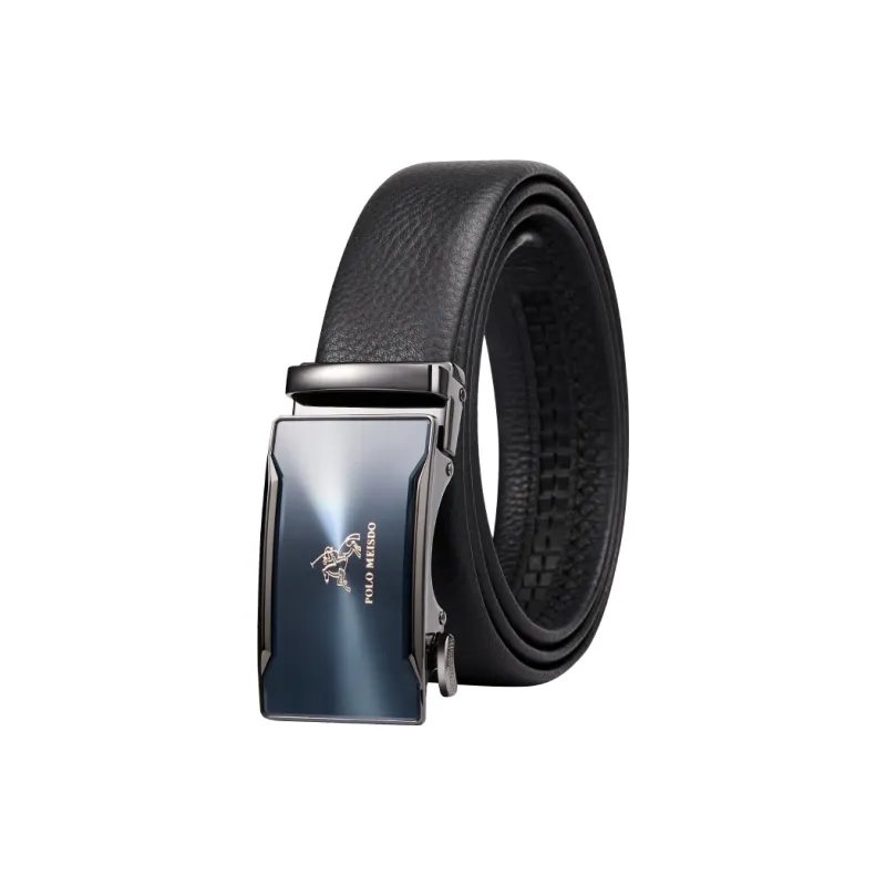 POLOMEISDO Top Grain Cow Leather Shiny Automatic Buckle Belt Leather Belts Men's Width 3.5cm-0
