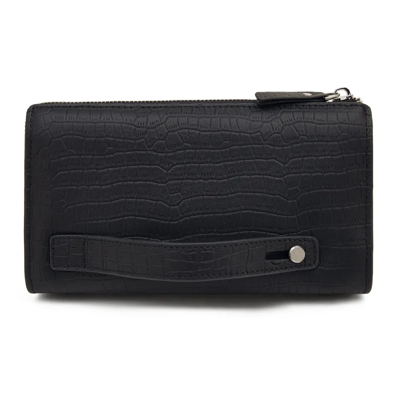 Old Man's Head Top Grain Cow Leather Wallet Clutch Men's Black-3