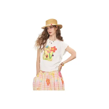ELF SACK T Shirts Women's Floral Ecru White