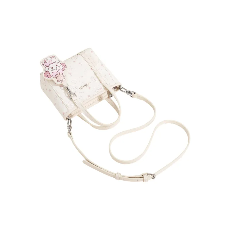 AILUXI MIKKO ILLUSTRATIONS Collaboration Artificial Leather Handbag Women's Milkshake White-3