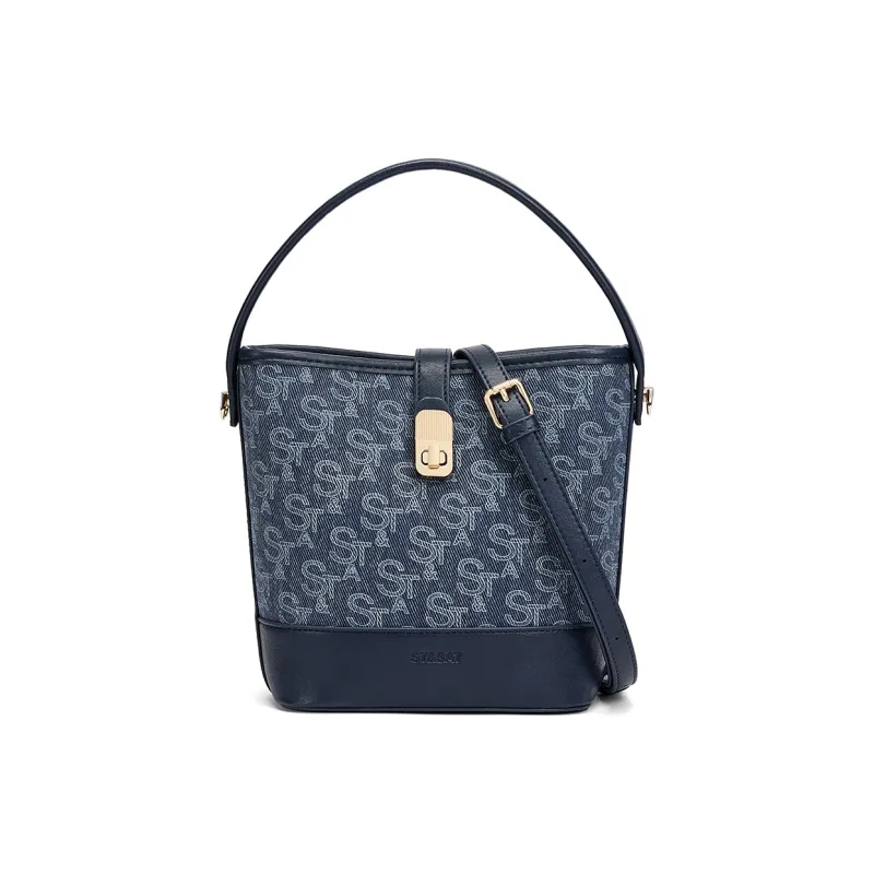 ST&SAT Fabric, Synthetic Leather Shoulder Bag, Crossbody Bag, Portable Small Bag Women's Denim Blue/light Blue-0