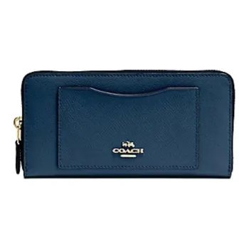 COACH Accordion Zip Wallet Cross Grain Leather Wallet Trumpets Women's Denim Blue