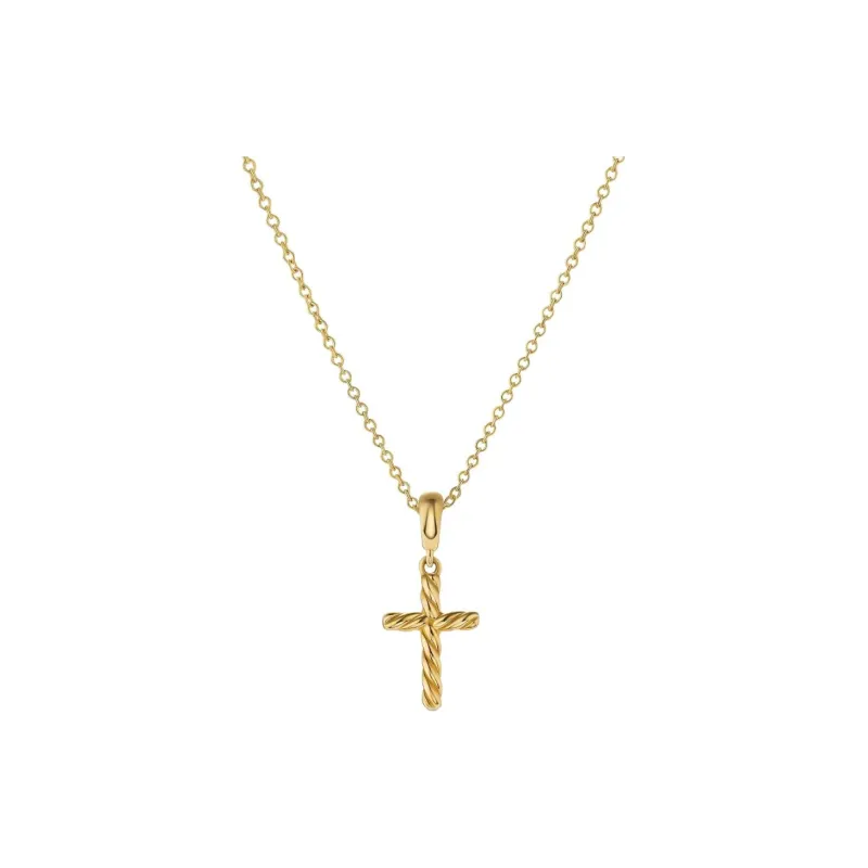 David Yurman 18K Gold Cable Cross Pendant Necklace-1