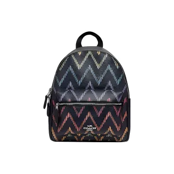 COACH Charlie Coated Canvas With Smooth Leather Backpack Mini Unisex Black