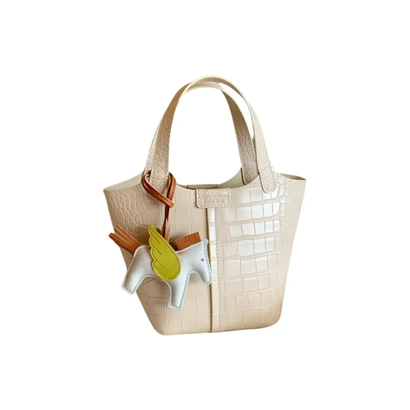 PAYOT Synthetic Leather Cloud Morning Dew Basket Bag, Shoulder Bag, Crossbody Bag, Handbag Women's Ecru/Light Yellow-5