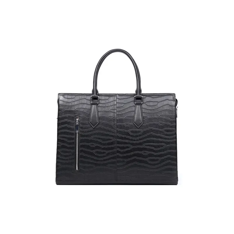 PESASRIE Top Grain Cow Leather Briefcase Men's Black-4