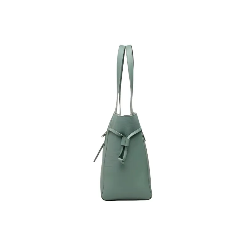 Furla Net Collection Grain Calfskin Basket Bag, One Shoulder Handbag Medium Size Women's Pea Green-2