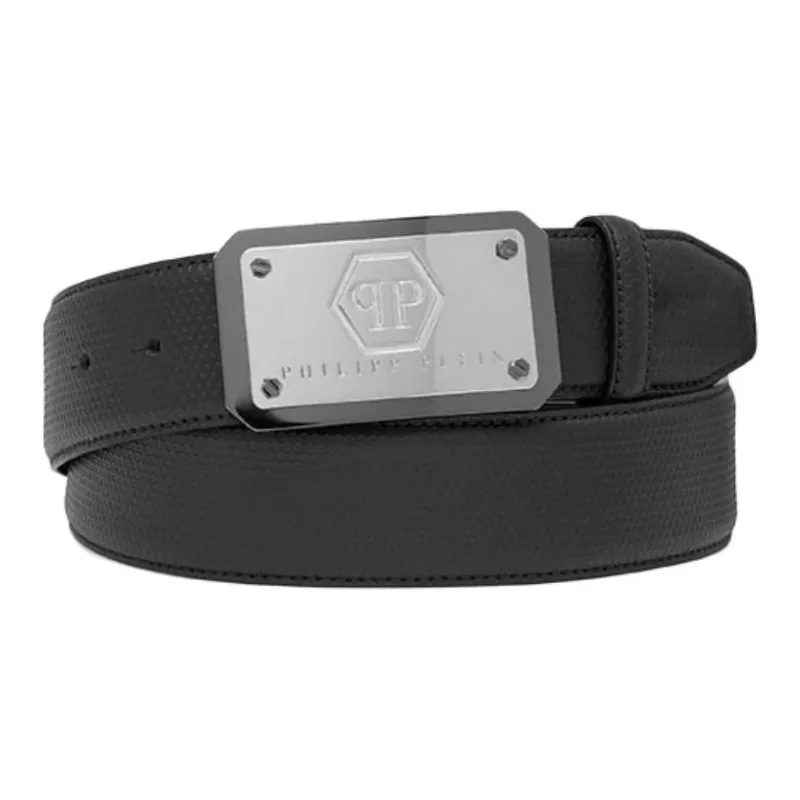 PHILIPP PLEIN 100% Calfskin Leather Belts Men's Black Width 4CM-0