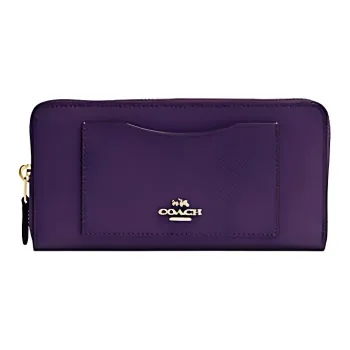 COACH Accordion Zip Wallet Cross Grain Leather Wallet Trumpets Women's Purple
