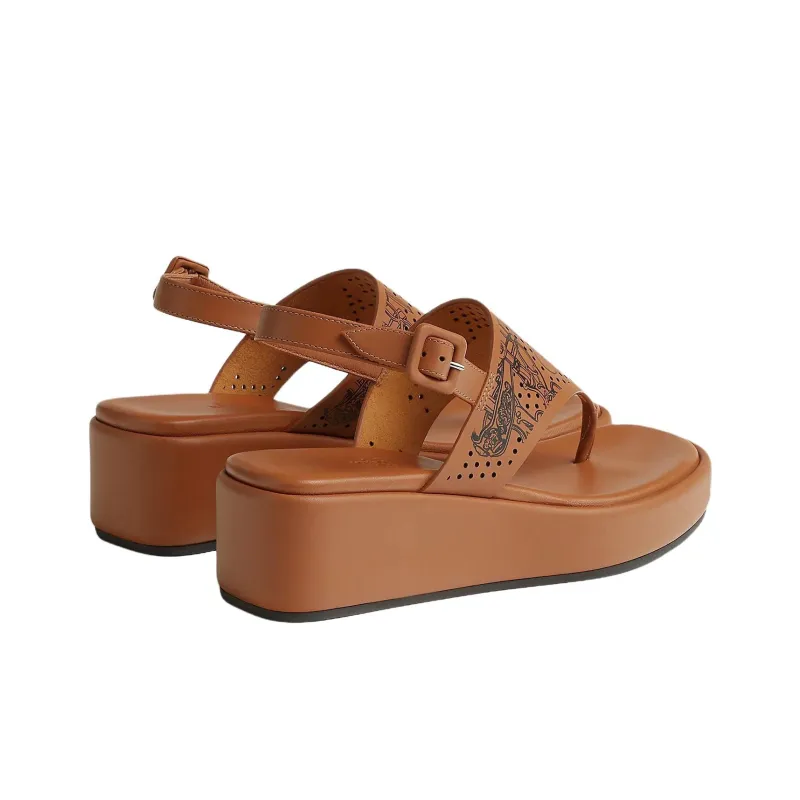 HERMES Karima One Strap Sandals 4.5cm Women's Brown-3