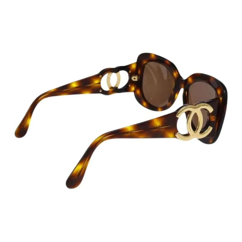 CHANEL Acrylic Irregular Shape Sunglasses Women's Tortoiseshell-1