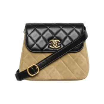 CHANEL Suede Calfskin Double Stitch Handheld Shoulder Bag Women's Coffee & Black