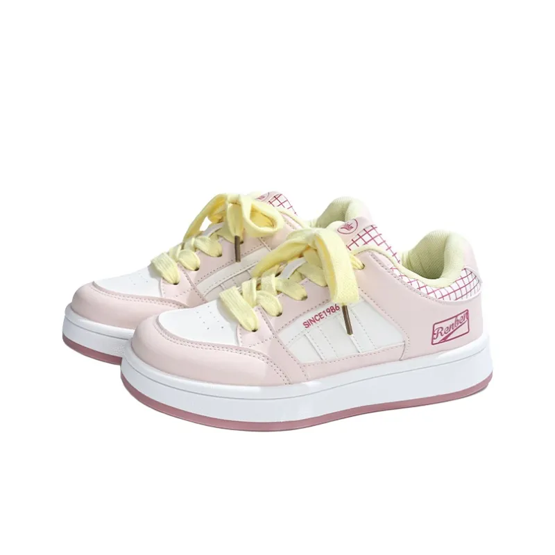 RENBEN Balance Height Increase Low Top Skateboard Shoes Women's Pink-2