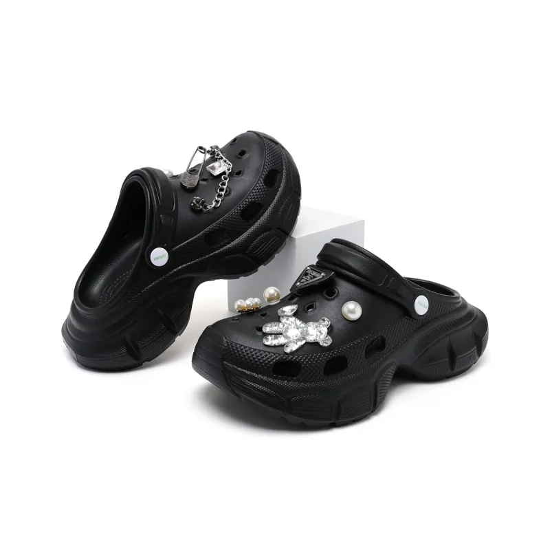 JOSINY Summer Trendy Fashion, Slip on Shoes, Outdoor Beach Shoes Closed Toe Mules DIY Clogs Women's Black-2