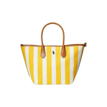 Ralph Lauren Cotton With Leather Tote Bag, Shopping Bag, Shoulder Bag, Handbag Medium Size Women's Yellow