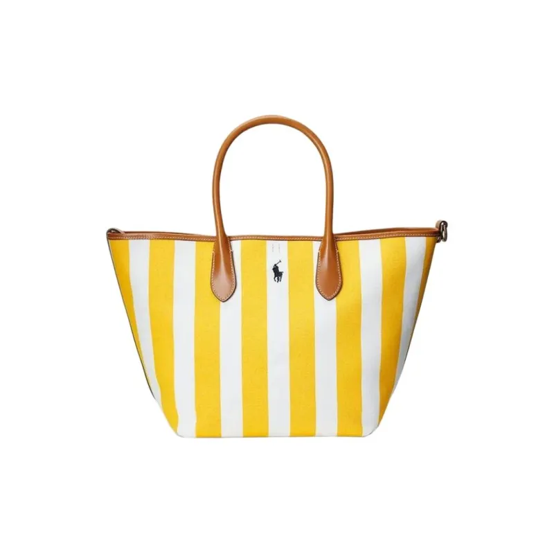 Ralph Lauren Cotton With Leather Tote Bag, Shopping Bag, Shoulder Bag, Handbag Medium Size Women's Yellow-0