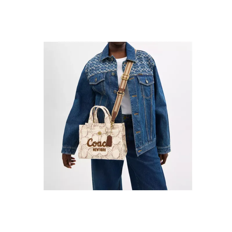 COACH Canvas Tote Bag, Shopping Bag, Handbag Women's Brass & Natural-3