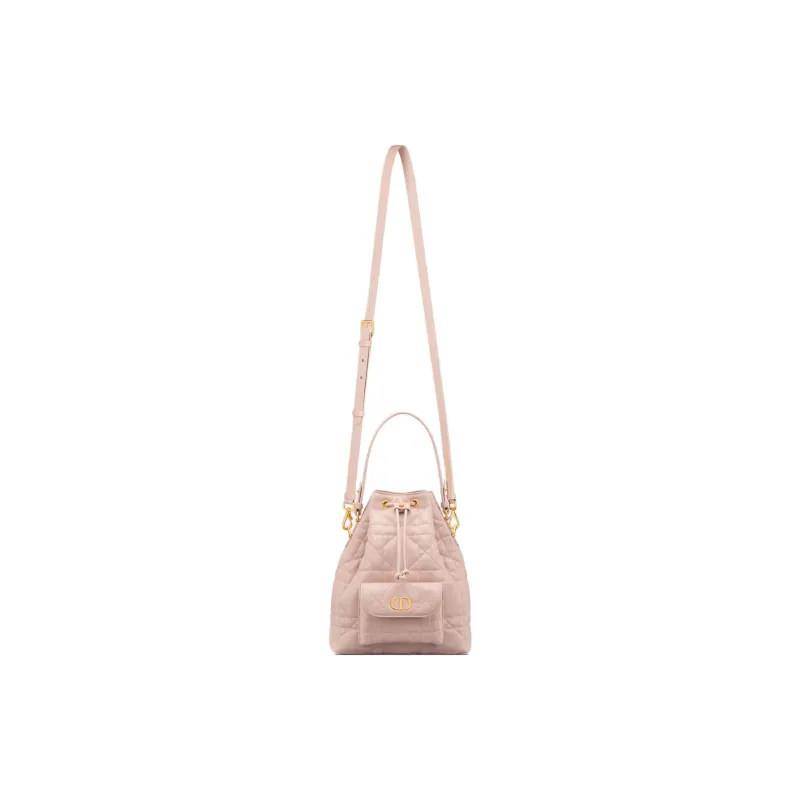 DIOR Caro Sheepskin Bucket Bag, One Shoulder Handbag Small Size Women's Rouge Pink-1