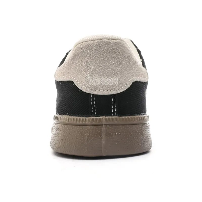 Mengsai Non slip Lightweight Low Top Canvas Shoes Women's Black With White Stitching-3